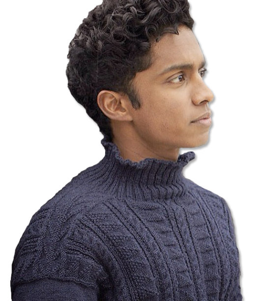 Rajiv Surendra wearing his specially-commissioned Gansey